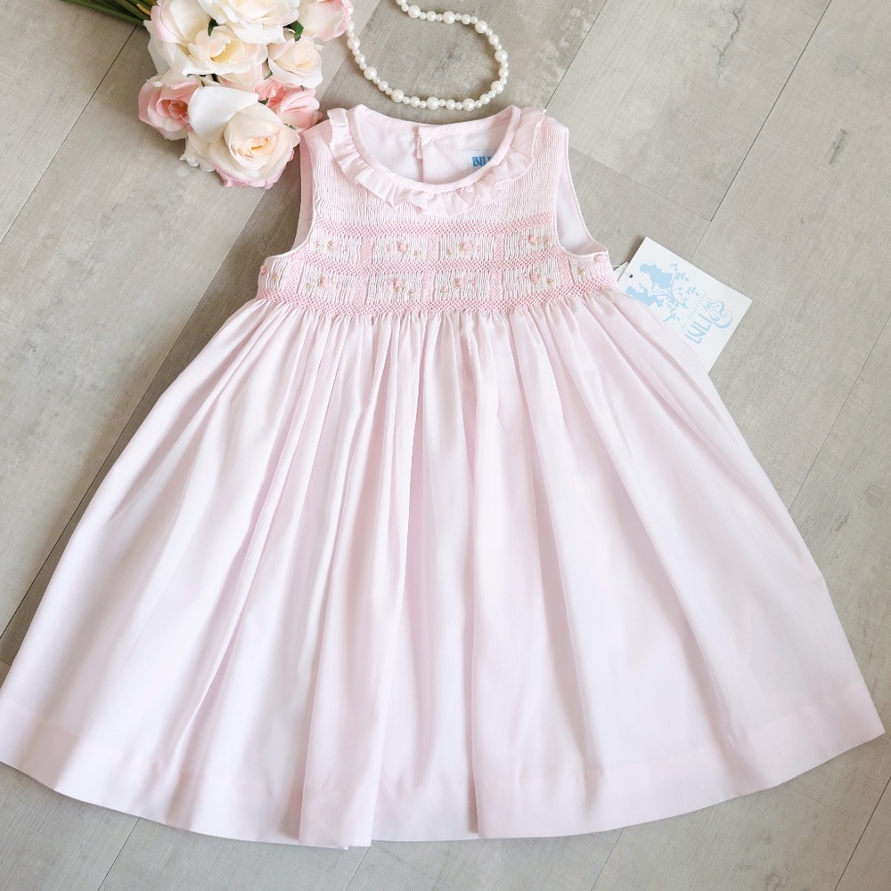 Pink Smocked Dress Size 24 Month Luli & Me Spring Summer Portrait Vacation NWT